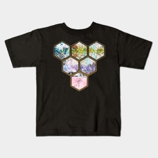 Japanese Geometrical Streetwear Design Floral Cherry Blossom Retro Art Earth Colours 579 Kids T-Shirt
